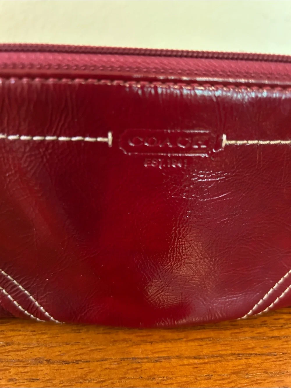 Coach Patent Leather Wristlet Clutch in Deep Burgundy